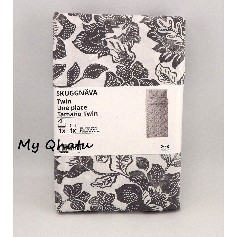 Ikea SKUGGNAVA Twin Size Duvet cover + Pillowcase , Bed Set White/Gray NEW